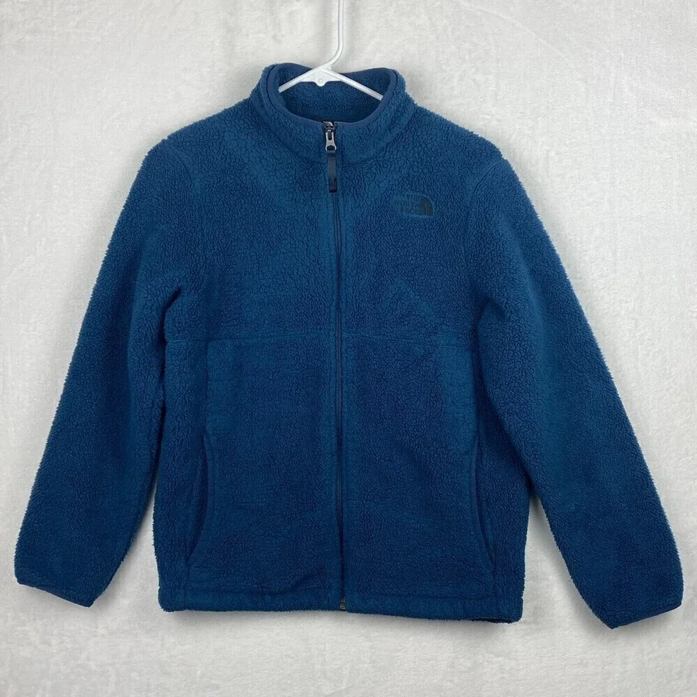 The North Face Fleece Jacket Kids Large Blue Sherpa Full Zip Pockets Casual Boys